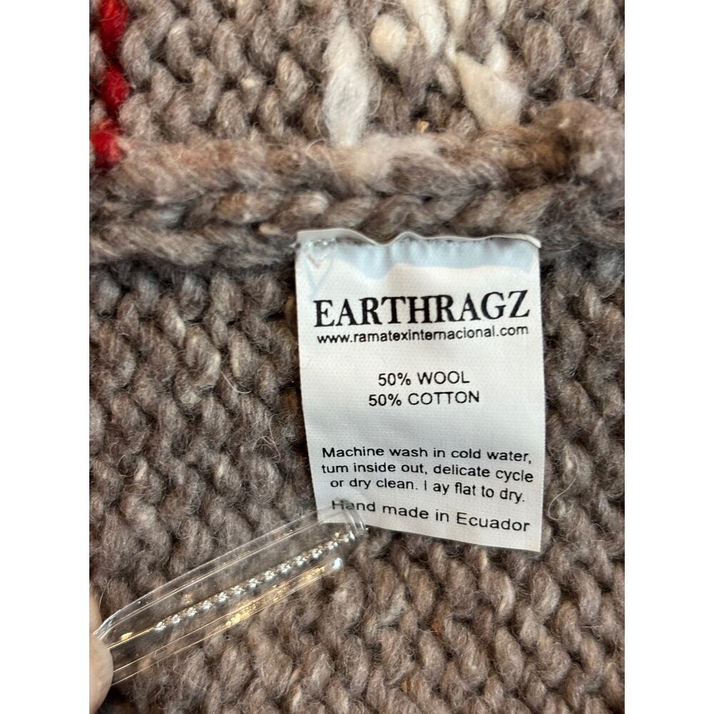 Earth RAGZ Cardigan Hoodie Sweater Jacket Zip Close Intarsia Bear Pockets S M - Picture 8 of 9